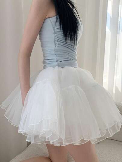 35cm Short Soft Tulle Petticoat Underskirt Without Bones, Lolita Style Petticoat Skirt For Cosplay
