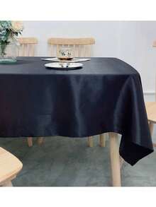 1pc Champagne & Black Satin Table Cloth, Wedding Decoration, Party Table Cloth - Multicolor - View 15