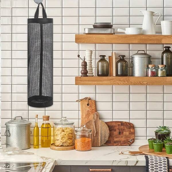4 piezas Organizador de bolsas de basura - Organizador de bolsas de basura montado en la pared, organizador de bolsas de plástico de fácil acceso, soporte de bolsas de basura lavable y duradero, suministros de limpieza, utensilios del hogar