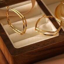 A Pair Of 18k Gold Jewelry Three-Layer Stud Earrings, Elegant Stainless Steel Geometric-Shaped Luxury Earrings For Women, Suitable For Everyday Wear, Parties, And As A Jewelry Gift. - Yellow Gold - View 15