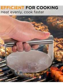 不锈钢汉堡压模，不粘汉堡肉饼制作器适合烧烤和烤架，适合压制牛肉饼、面团、奶酪和蔬菜汉堡，隔热耐高温 - 單色 - 查看 6