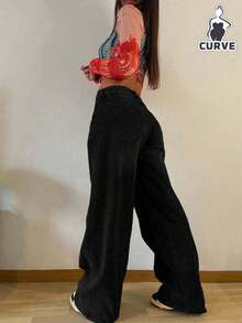 Women's Vintage Minimal Elastic Waist Loose Straight-Leg Jeans