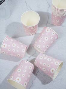 10/25 Vasos de papel desechables con temática de flores frescas, de 9 onzas/250ml, vasos de bebida desechables, vasos de café desechables para fiestas de cumpleaños, adecuados para diversas fiestas, bodas, hogares, oficinas, vasos de bebida, vasos de bebida fría, vasos de té caliente, tazas de café, vasos de comedor, suministros y accesorios para fiestas de cumpleaños