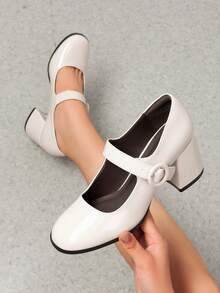 Chunky Heels For Women Block Heels Closed Toe Shoes Comfortable Dress Office Pumps - 米色 - 查看 2