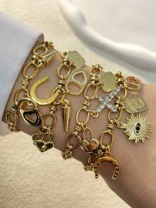 1 件多形状吊坠金手链，复古独特风格，适合日常佩戴