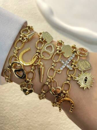 1PC Multi Shaped Pendant Gold Bracelet With A Retro And Unique Style, Suitable For Daily Wear