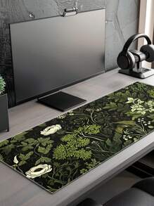 1pc Green Floral Pattern Rubber Anti-Slip Computer Laptop Office Gaming Mouse Pad
