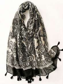 佩斯利花纹优雅丝巾，时尚女士沙滩配饰真丝围巾，色彩鲜艳的印花长款围巾，波西米亚风度假防晒沙滩披肩，女士围巾 - 彩色 - 查看 17