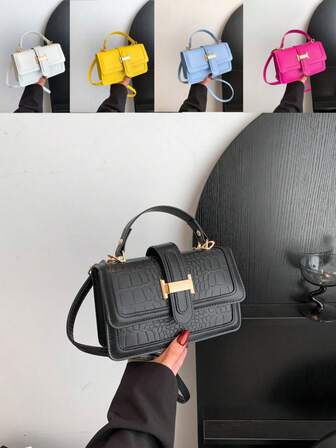 复古纯色简约五金锁扣方形单肩斜挎包带迷你手提包适合青少年女大学生、新人、白领，非常适合办公室、大学、工作、商务、通勤、户外、旅游、郊游