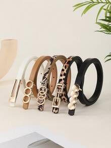 5pcs Metallic Geometric Buckle Belts, Fashionable For Teenagers And Young Women, Suitable For Parties, Gatherings And Casual Occasions Summer, School Fall, Autumn, Halloween - Multicolor - View 8