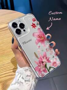 1 Stück kundenspezifische rosa Lilie, Orchideen Blume, Perle, Seestern Muster vollen Schutz Anti-Rutsch transparentes TPU Handyhülle kompatibel mit iPhone 16 Pro Max, 15, 14 Plus, 13 Pro, 12 Pro Max, 11, Xs Max, 8, 7