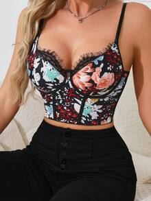 1pc Colorful Short Length Eyelash Print Form-Fitting Adjustable Strap Crop Tank Top, Sexy Vacation Style - Multicolor - View 6