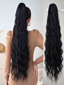 Tóc giả đuôi ngựa màu đen dài 32 inch, kiểu sóng nước, chịu nhiệt, phù hợp cho bé gái và phụ nữ sử dụng hàng ngày. - màu đen - Xem 11