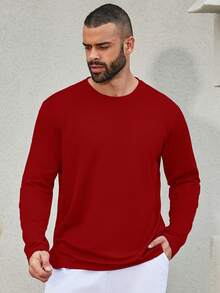 3PCS Men's Performance Long Sleeve T-Shirt Men's Quick-Dry Long-Sleeve T-Shirts. These T-Shirts Wick Away Moisture, Offer Breathability, And Keep You Cool. Perfect For Sports And Casual Wear, They Feature A Relaxed Fit, Round Neck, And Are Ideal For Fitness Activities And Outdoor Outings. - 紅色 - 查看 2