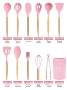 12pcs Silicone Cooking Utensils Set, Non-Stick Kitchen Utensils Set With Wooden Holder,Dishwasher Friendly, 446°F Heat Resistant Spatula, Tongs, Spoons Set,Kitchen Gadgets