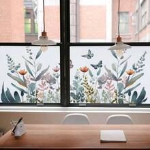 1 Stück Buntglas-Fensterfolie mit Frühlingsblumen, Fensterverkleidungsfolie mit geätztem Glas-Effekt, klassisch europäischer, farbenfroher Dekorfilm für Küche und Zuhause