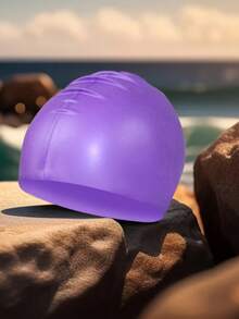 1pc Solid Color Silicone Waterproof Swimming Cap, High Elasticity Anti-Slip No-Pressure Diving Cap, Summer Beach Essentials Swimming Hat, Water Sports, Beach Accessories, Pool Float - Multicolor - View 3