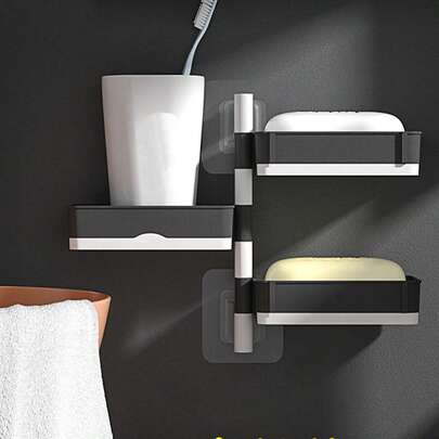 无需钻孔的旋转皂碟，壁挂式浴室皂碟，带排水功能，家居浴室装饰，秋季装饰，返校季