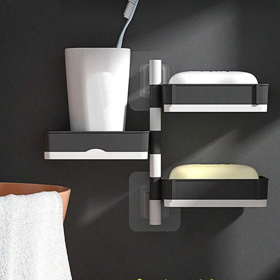 无需钻孔的旋转皂碟，壁挂式浴室皂碟，带排水功能，家居浴室装饰，秋季装饰，返校季 - 彩色 - 查看 1