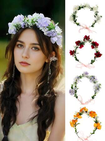 1 件山茶花新娘花冠头带，花卉头饰，可调节丝带女士发环，适用于婚礼、派对、节日、婚礼用品、发饰、发环头饰