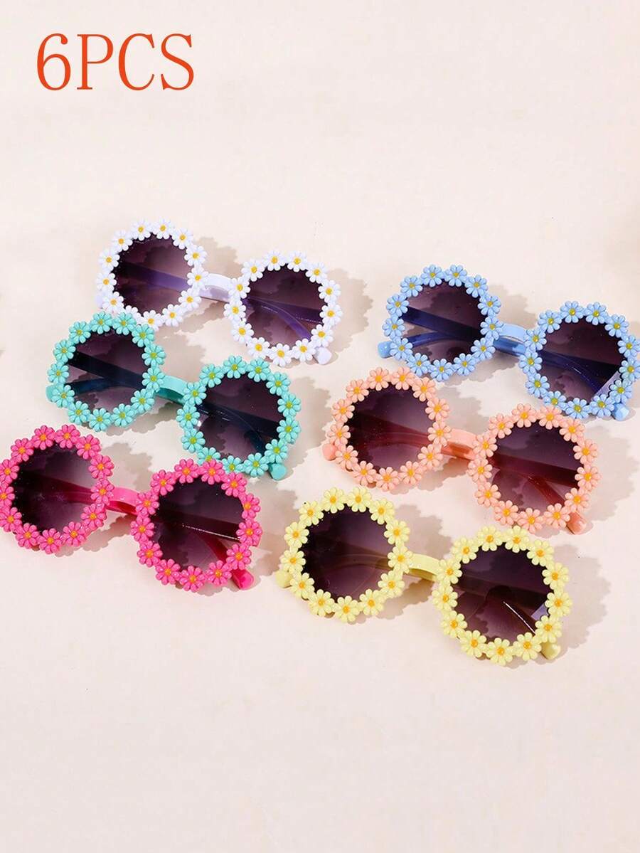 6/3/2/1 Pair Daisy Shaped Fashion Decorative Glasses For Teenagers, High Quality Regular Glasses, Suitable For Parties, Cute Daisy Petal Glasses, Street Style Decorative Glasses (Paper Glasses Case Included) - 彩色 - 查看 1
