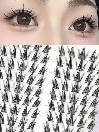 100pcs/Pack Densely Charming Sunflower Individual Eyelashes, Natural Cartoon Flirty Slouchy Person Eyelasheslash Clusters,Eyelash Clusters,Individual Eyelashes,Lashes,Fake Lashes
