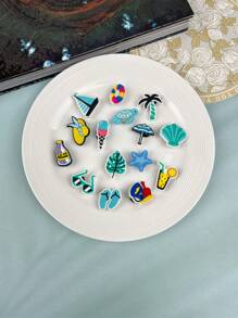 15pcs/Set Cartoon Sea Turtle & Coconut Tree Decorative Accessories Suitable For Sandals, Bracelets, Slides, Phone Case, DIY Customization, Gift For Beach Holiday, Birthday, Festival