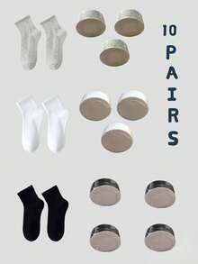 5/10 Pairs Disposable Compressed Mid-Calf Socks, Unisex Hygienic No-Wash Socks For Travel (White, Black, Grey) - Multicolor - View 8