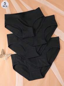 5 قطعة/مجموعة ملابس داخلية نسائية من القطن 100٪، سراويل داخلية سوداء ناعمة وقابلة للتنفس عالية الجودة - الأسود - مشاهدة 3