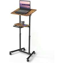 ETHU Stehpult Höhenverstellbar Laptop-Schreibtisch Mobiler Präsentationswagen mit Rollen und Kippbarem Schreibtisch Computertisch mit Sladen und Tassenhalterung