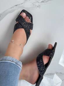 Women's Flat Sandal X Glitter - 黑色 - 查看 4