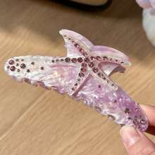 1pc Bag Starfish 12cm Fully Rhinestoned Elegant Acetate Hair Claw Clip, Suitable For Everyday Wear - Violet Purple - View 14