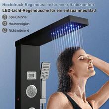 ROVOGO LED Duschpaneel mit Armatur, 5 Funktionen Duschsäule mit Einhebelmischer, Wasserfall, Regendusche, Massagedusche, Wanneneinlauf und Handbrause, Duschpaneele Komplett aus Edelstahl Gebürstet - 1(1)	 Schwarz mit Temperaturanzeige - Übersicht 2