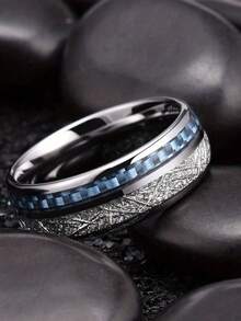 1 خاتم من الياف الكربون والخشب الطبيعي على شكل لمعان النجوم القادر بقطر 8 مم، خاتم ثنائي اللون فضي/ذهبي للخطوبة