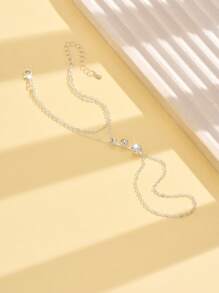 1pc Stylish Simple Silver-Color Rhinestone Full Finger Chain Bracelet
