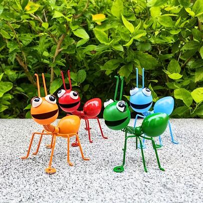 4pcs Colorful Metal Ant Statues - Suitable For Indoor And Outdoor Decor, Garden Parties, Holidays, Office And Wedding Decorations