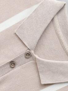 Men's Short Sleeve Lightweight Casual Comfortable Knitted Striped Polo Shirt, Fashionable & Minimalist Style For Daily Commute, Summer - Beige - View 4