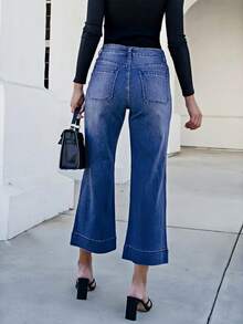 Jeans anchos y sueltos para mujer con bolsillos, pantalones vaqueros de pierna recta con alto estiramiento y longitud hasta el tobillo