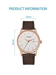 1pc TOMI Zinc Alloy Strap Quartz Watch For Men, Simple Design Suitable For Everyday Wear - Brown - View 6