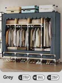 1 pieza Armario portátil de gran capacidad, fácil de montar para el hogar, alquiler, apartamento, mueble de dormitorio para ropa, estructura de tubo de acero resistente, organizador de ropa de 172 cm, cubierta de tela no tejida de unicolor, con 4 cajones y 4 barras colgantes para un almacenamiento de ropa razonable, adecuado para todas las estaciones