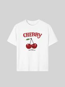 3pcs Girls Teen Casual Crew Neck Graphic Tees, Leopard & Cherry Pattern Vibrant Color Short Sleeve T-Shirts, Summer Student Youth Apparel - Dark Grey - View 3