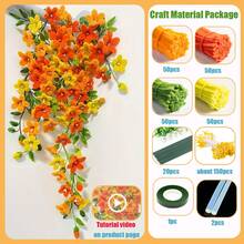 373 件金色系列雪尼尔花茎工艺套件 - 中国凌霄花 DIY 美术用品、管道清洁器花卉套件、用于花卉家居装饰的柔性电线、手工制作减压（附视频指南）