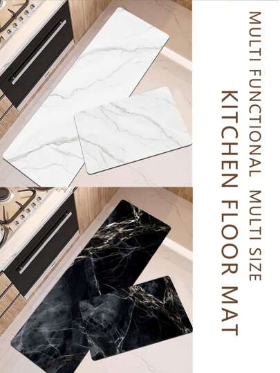 1pc Black & White Marble Pattern Kitchen Mat - Washable Nylon Carpet, Anti-Slip Heat Insulation Absorbent Easy To Clean, Minimalist Nordic Style, Suitable For Entryway, Laundry Room, Table, Pet Feeding, Modern & Fashionable, Ideal Gift