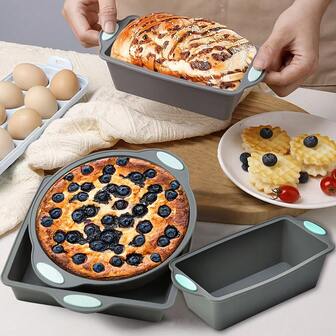 1 Set Silicone Baking Molds, Heat-Resistant Non-Stick Round & Square Cake Pans, Bread Loaf Mold, Easy To Clean, Ideal For Cakes, Breads, Pizzas, Holiday Baking