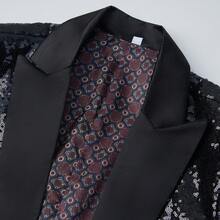 Men Sequin Shiny Prom Suit Jacket One Button And Blazers Tuxedo For Wedding Banquet - 黑色 - 查看 5
