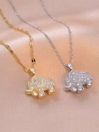 1pc Fashionable Cubic Zirconia Inlaid Pegasus Pendant Necklace, Stainless Steel, Gift For Mother's Day, Halloween, Christmas, New Year, Birthday