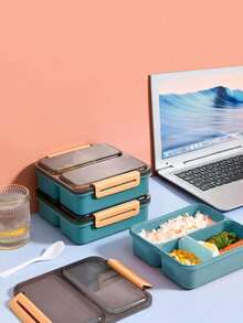 Set de 2 cajas de almuerzo prácticas y portátiles con compartimento sellado de una sola capa, caja bento con cuchara incluida, útiles escolares - Multicolor - Ver 9