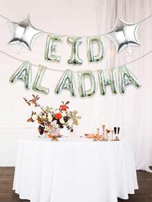 Set de 11 globos de letras de 16 pulgadas en dorado, plateado y rosa con globos estrella de 18 pulgadas para la decoración del Eid al-Adha - Multicolor - Ver 2
