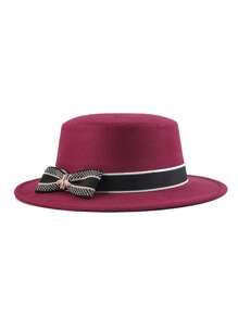 1pc Women's Solid Color Casual Hat, Bohemian Retro Palace Style Party Street Hat, Korean Version Year-Round Brimless Fresh Felt Bowknot Versatile Travel Vintage Fedora Hat, Suitable For Everyday Outings And Shopping