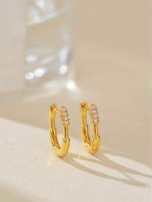 925纯银锆石椭圆形耳环套装，高品质，适合女性日常佩戴，可叠戴 - Luxury Hoop Earrings - 查看 12